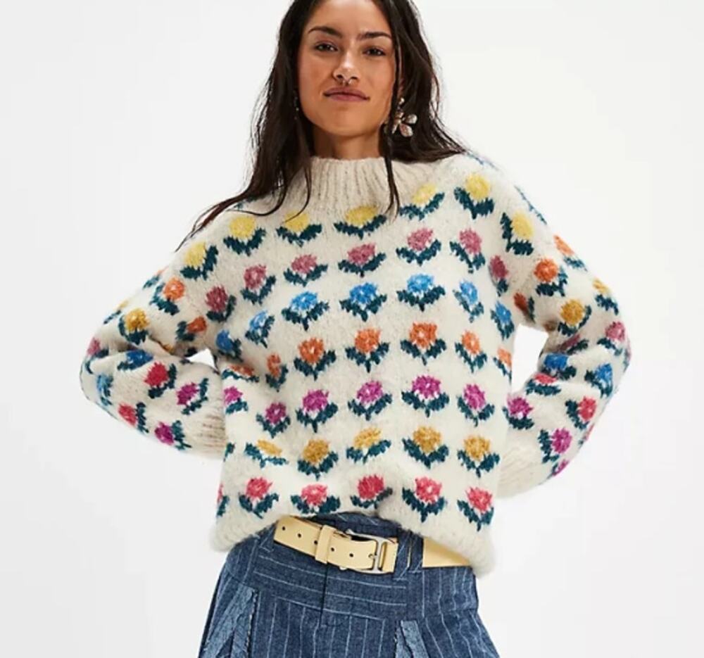Frantic Magnolia Floral Sweater Handknit Alpaca Size Small NWT Free People